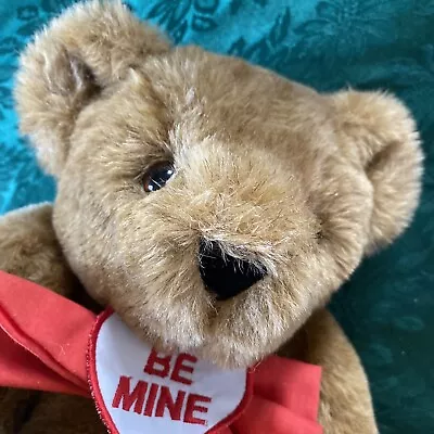 Large 18” Vermont Teddy Bear Be Mine Tan Jointed Bow Plush Stuffed • $17