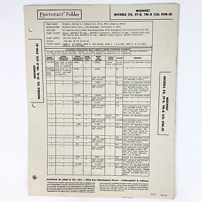 Vintage Original 1947 Midwest Phono S-8 ST-8 TM8 Wire Schematic Service Manual • $9.99