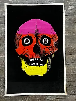 SKULL WITH EYES Flocked Blacklight Vintage Poster Zombie Horror 1973 Halloween • $95