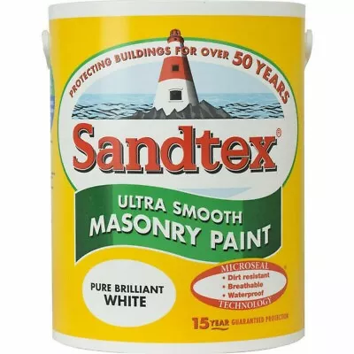 SANDTEX 5 L ULTRA SMOOTH Masonry Wall Paint Exterior Rainproof BRILLIANT WHITE • £25.68