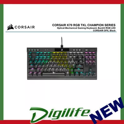 $250 • Buy Corsair K70 RGB TKL OPX Silver RGB Mechanical Gaming Keyboard, Backlit RGB LED