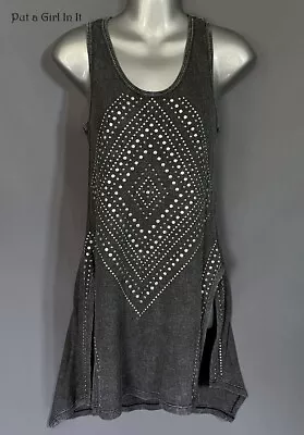 New VOCAL Womens CRYSTAL STUDDED GRAY MINERAL AZTEC TUNIC TANK TOP S M L XL USA • $47.45