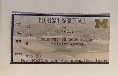 Michigan Wolverines Vs Illinois 2/8/05 NCAA College Basketball Game Ticket Stub • $6.99