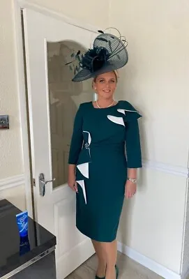 Veni Infantino Emerald Green And & Ivory Wedding Occasion Dress UK14 Hat 991842 • £550