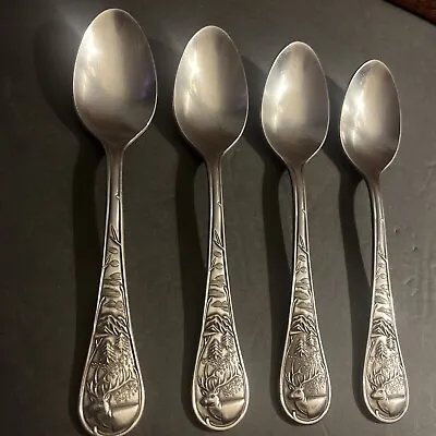 Cambridge Woodland Stainless Flatware Buck Elk Deer Trees 4 Serving Spoons • $45