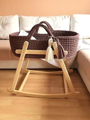 Baby Bassinet Moses Basket With Stand Handmade Cradle Crochet Newborn Crib • $194