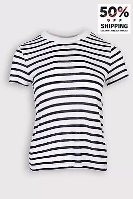 RRP€137 T By ALEXANDER WANG Slub Yarn T-Shirt Top Size L Linen Blend Striped • $43.55