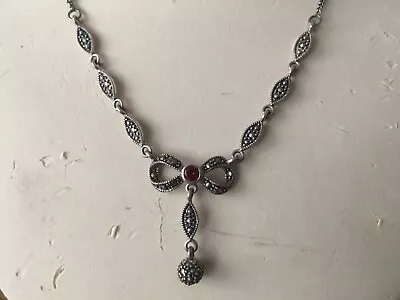 Vintage Marcasite Sterling Silver Belle Époque Style Necklace • $65