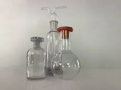 Set 3 Vintage Lab Bottles Flasks Mid Laboratory Apothecary Chemist Original K • £35