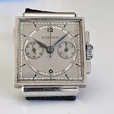 Vintage 50s Eterna All Steel Baby Chronograph Valjoux 69 Unpolished Serviced • $1162.19