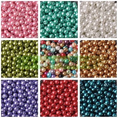 4mm/6mm/8mm Round Pearl Glass DIY Loose Spacer Beads Wholesale Lot • $1.99