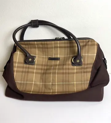 Eddie Bauer Duffel Bag Plaid Carry On Weekender Travel Brown Overnight Bag • $37.99