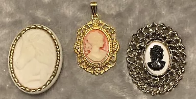 Vintage Cameo Lot Of 3 Includes 2 Brooch/Pins (One Unicorn) & 1 Pendant • $5