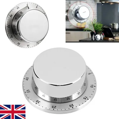 Stainless Steel Magnetic Kitchen Mechanical Alarm Timer Cooking Countdown Clock • £8.86