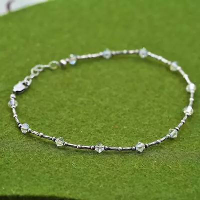 9  Vintage Handmade Sterling Silver Anklet 925 Bar Chain With Crystal Beads • $24.30