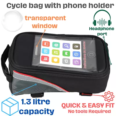 Cycle Bag With Phone Holder Transparent Headphone Port Cable 1.3 Litre *SALE* • £5.99