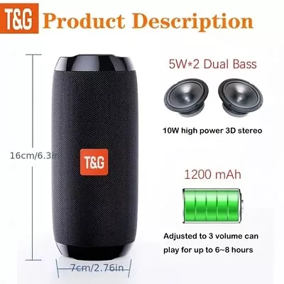 Portable Wireless Bass Speaker: Enjoy Music Anywhere With T&G's Charging Cable • $22.99