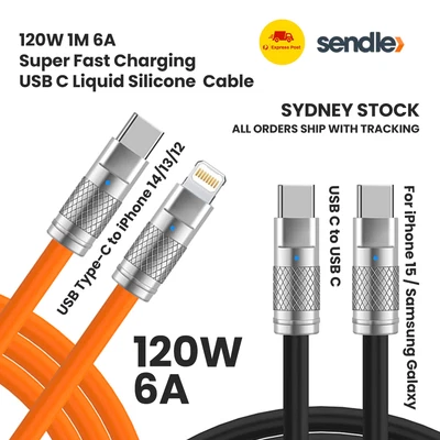 $13.99 • Buy 1M 120W 6A USB C Fast Charging Cable Liquid Silicone IPhone 15/14/13/12 Android