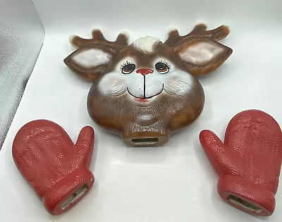 VTG Reindeer Head & Mittens Gloves Red Nose Antlers Rudolph Ceramic Christmas • $29.99