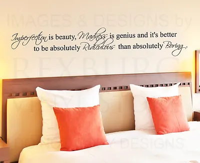 Wall Art Decal Sticker Quote Vinyl Imperfection Is Beauty Marilyn Monroe J81 • $11.97