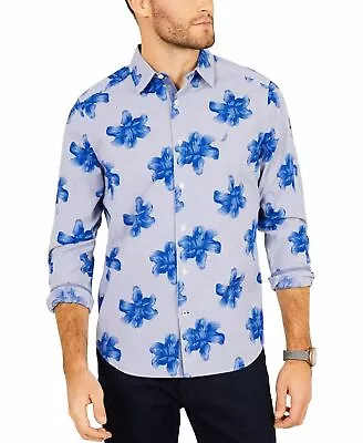 New Nautica Men's Button Down Blue White Stripe Floral Shirt NWT MSRP $79 B1620 • $16.88