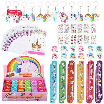 84 Pcs Unicorn Party Favors For Kids Bags Keychain Slap Bracelet Rings Temporary • $31.37