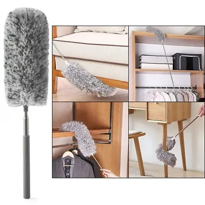 Extendable Handle Feather Duster 80cm Long Telescopic Static Duster Brush Grey • £3.59