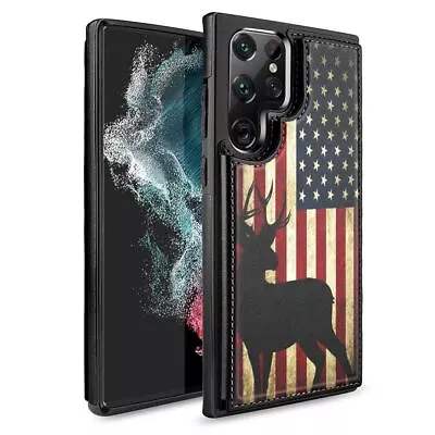 US Flag Deer Hunter Flip Wallet Impact Guard Case For Samsung Galaxy S22 5G • $14.95