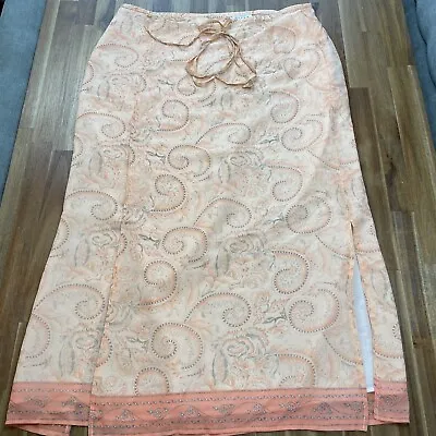 Oscar De La Renta Maxi Skirt Womens 12 Orange/Peach 100% Silk Wrap Paisley Tie • $29.99