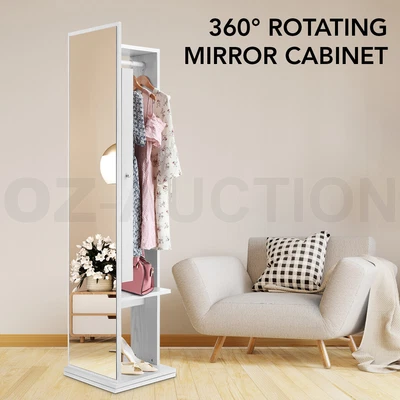 $189.95 • Buy Rotating Mirror Jewellery Storage Cabinet Free Standing Armoire Organizer White