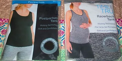 Lot 2 NEW Time & Tru Maternity Postpartum Racerback Tank Black White 2XL 20 • $14.99