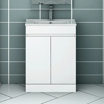 Floor Or Wall Bathroom Vanity Unit Doors Drawer White With Baisn 500mm / 600mm • £149.99