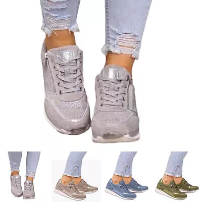 Womens Sports Side Zip Sneakers Running Trainers Gym Shoes Casual Shoes Size UK. • £25.39