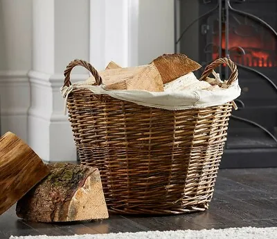 £39.95 • Buy Log Basket With Liner Large Round Brown Rustic Wicker Fireside 