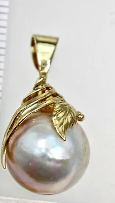 REAL 14kt Gold Mabe Pearl Pendant Blister Pearl 16mm Large • $279