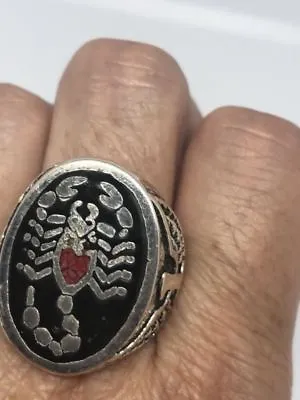 1980's Vintage Silver White Bronze Size 13 Men's Stone Inlay Scorpion Ring • $44