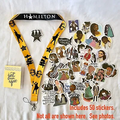 HAMILTON Gift Set [A] LANYARD & 50 Vinyl STICKERS~Musical~ID Neck Keychain Peggy • $10.95