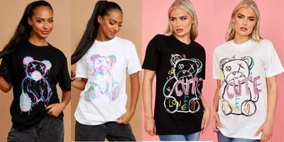 £8.99 • Buy Womens Teddy Printed Short Sleeve T Shirt Ladies Oversize Round Neck Top Tee UK