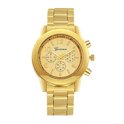 Men's Luxury Gold Tone Stainless Steel Band Business Analog Quartz Wrist Watch • $10.99