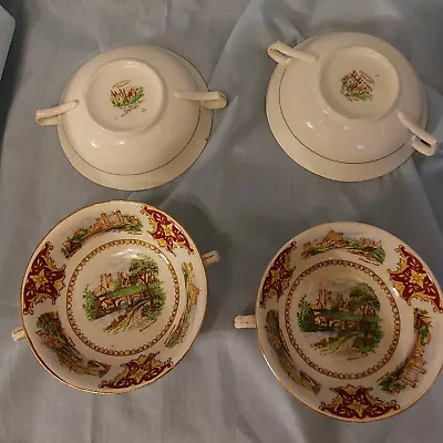 Vintage Set Of 6 Soup Cups + 6 Plates Sampson Bridgwood - Old British Castles  • £90