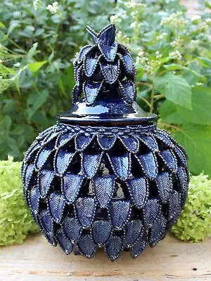 XL Pineapple Pot Blue Glaze Clay Handmade Michoacan Mexican Folk Art • $450