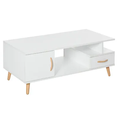HOMCOM Modern Minimalism Storage Coffee Table Wooden Living Room W/ Drawer • £55.99