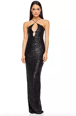 Nookie Womens Supreme Gown Dress Size Medium Black Stretch Sequin Strappy • $129