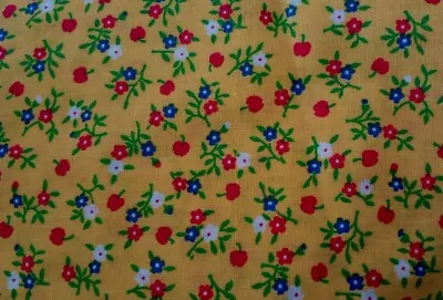 Vintage Fabric -63  X 45  -Yellow Calico Cotton Fabric • $5.99