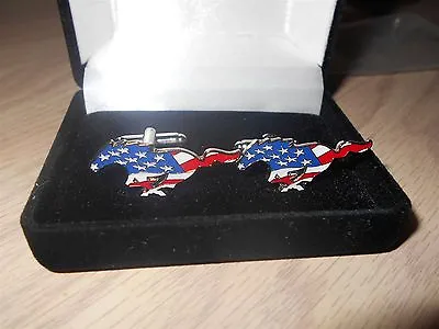 Ford Mustang Usa American Flag Logo New Licensed Gift Boxed Cufflinks Set Nice! • $15.99