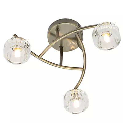 Litecraft Ceiling Light Semi Flush 3 Arm With Clear Shades G9 - Brass Clearance  • £42.99