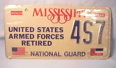 1990's MISSISSIPPI LICENSE PLATE ARMED FORCES 4S7 ORIGINAL VERY GOOD CONDITION! • $5.97