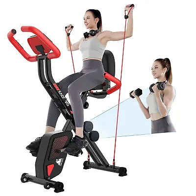 Folding Magnetic Exercise Bike Indoor Cardio Workout LCD Monitor Adjustable Seat • £111.99