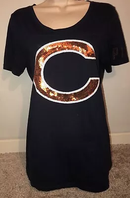 Blue Victorias Secret PINK Chicago Bears Theme Shirt Size Med Sequin Bling  • $2.25