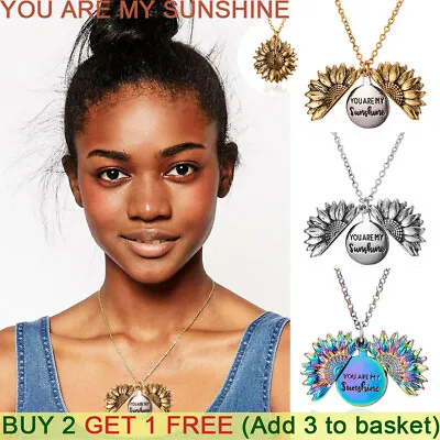 £3.69 • Buy Unisex You Are My Sunshine Open Locket Sunflower Pendant Necklace Jewellery Gift